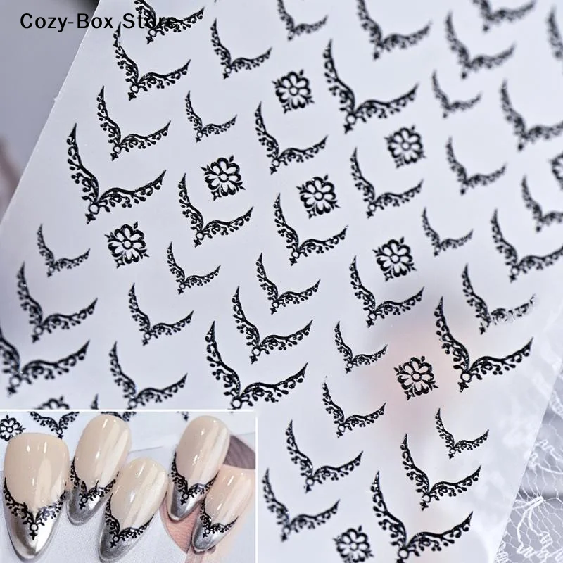 [ZY]3D Metal French V-Shaped Tips Nail Art Sticker Gold Silver Red Black Bohemian Totem Decal DIY Manicure Decor Valentine's Day