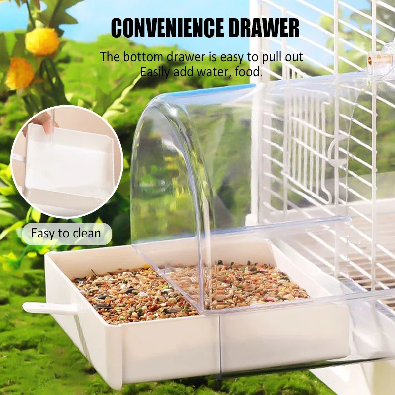 Bird Bath Box Multifunctional Hanging Parrot Bath room Transparent Feeding Box with Drawer Bird Cage Accessories Lovebird