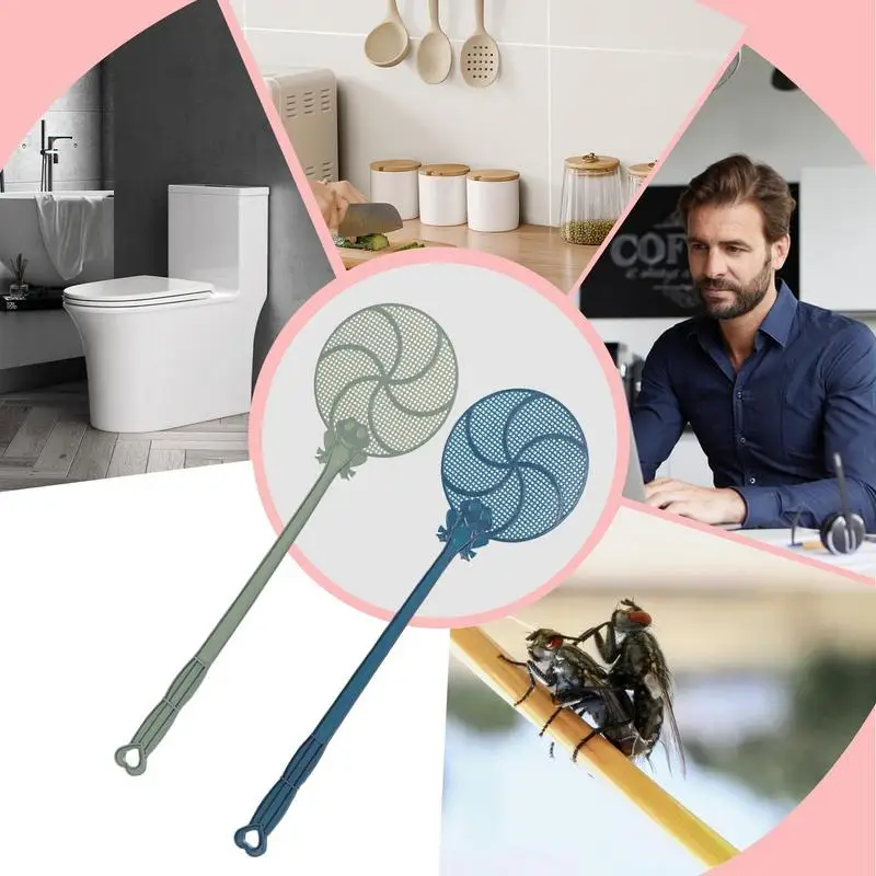 Fly Swatter For Indoors 2pcs Thicken Wall Mount Fly Swatter Long Handle Wide Mesh Balcony Patio Garage Flying Racket Wall Mount