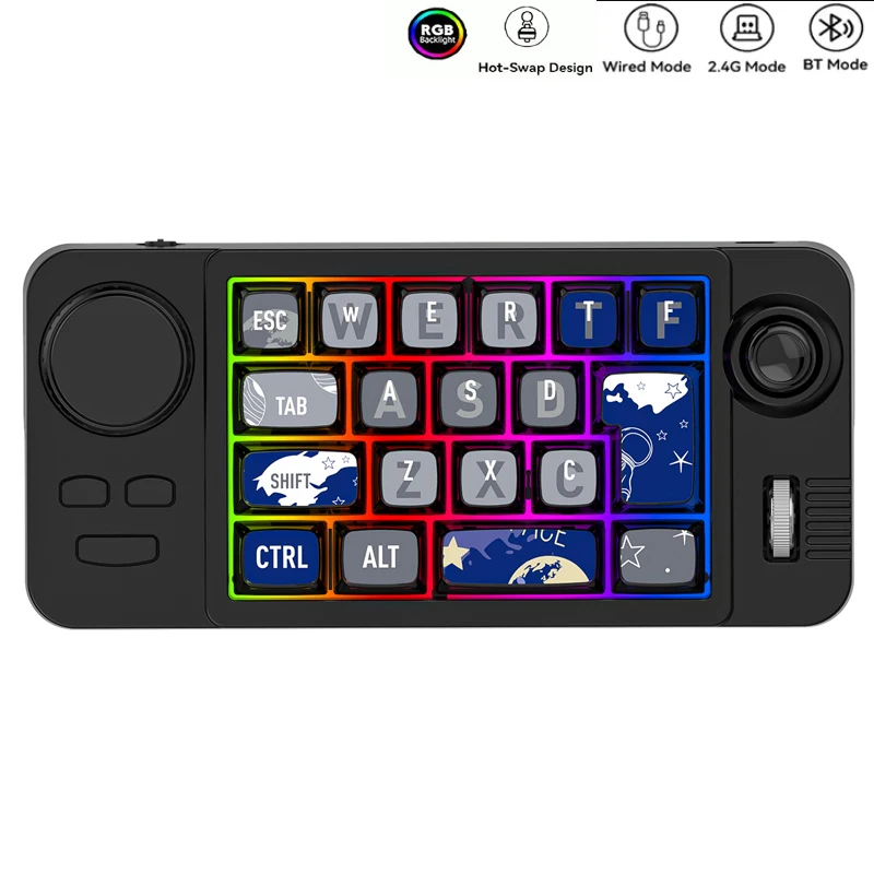 

Hot Swap Bluetooth Wireless Mechanical Keyboard with Volume Scroll Jostic Backlit Wired Keyboard Programmer Gaming Keypad