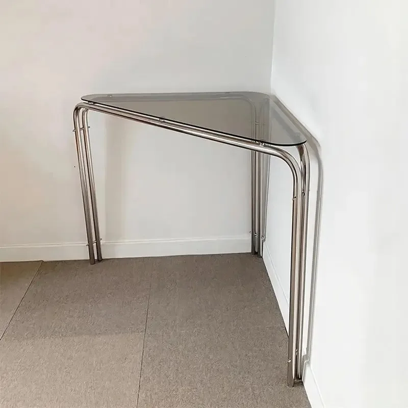 Triangle Desk Corner Desks Modern Minimalist Glass Side Tables Luxury Transparent Stainless Steel Tables Interior Furniture