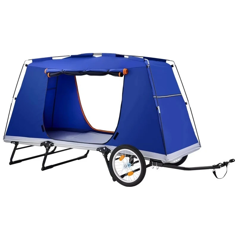 Bicycle camping trailer tent with 300 lbs static load folding bike frame with 16-inch wheels and carbon steel frame