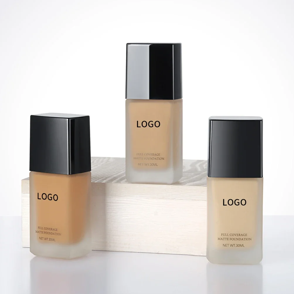 Liquid Foundation 30ml Private Label Waterproof High Coverage Formula Matte Natural Custom Logo Makeup Square Bottle Black Box