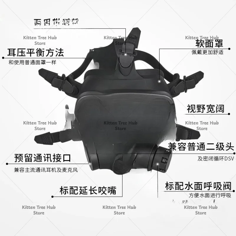 diving full mask, deep diving full mirror all black professional diving equipment