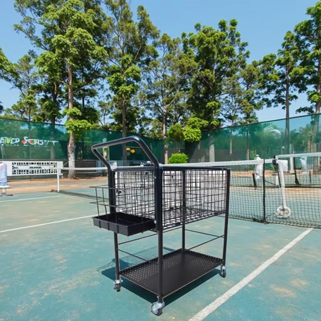 

Custom for Powder Coated Floor Standing Metal Storage Rack Basket Cart for Sports Equipment Displaypromote sales