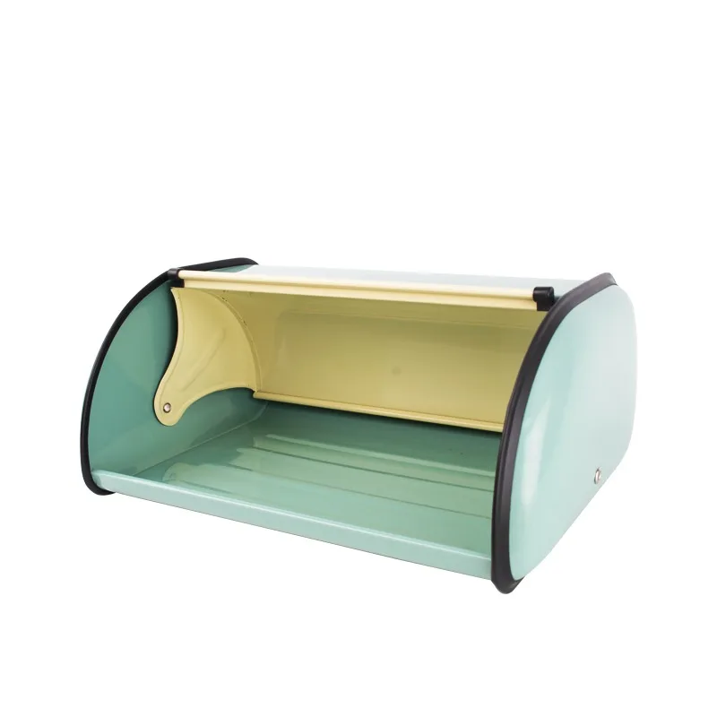 Stock Stainless Steel Bread Box with Roll Lid Counter Storage Color Printed Home and Kitchen Bread Rack