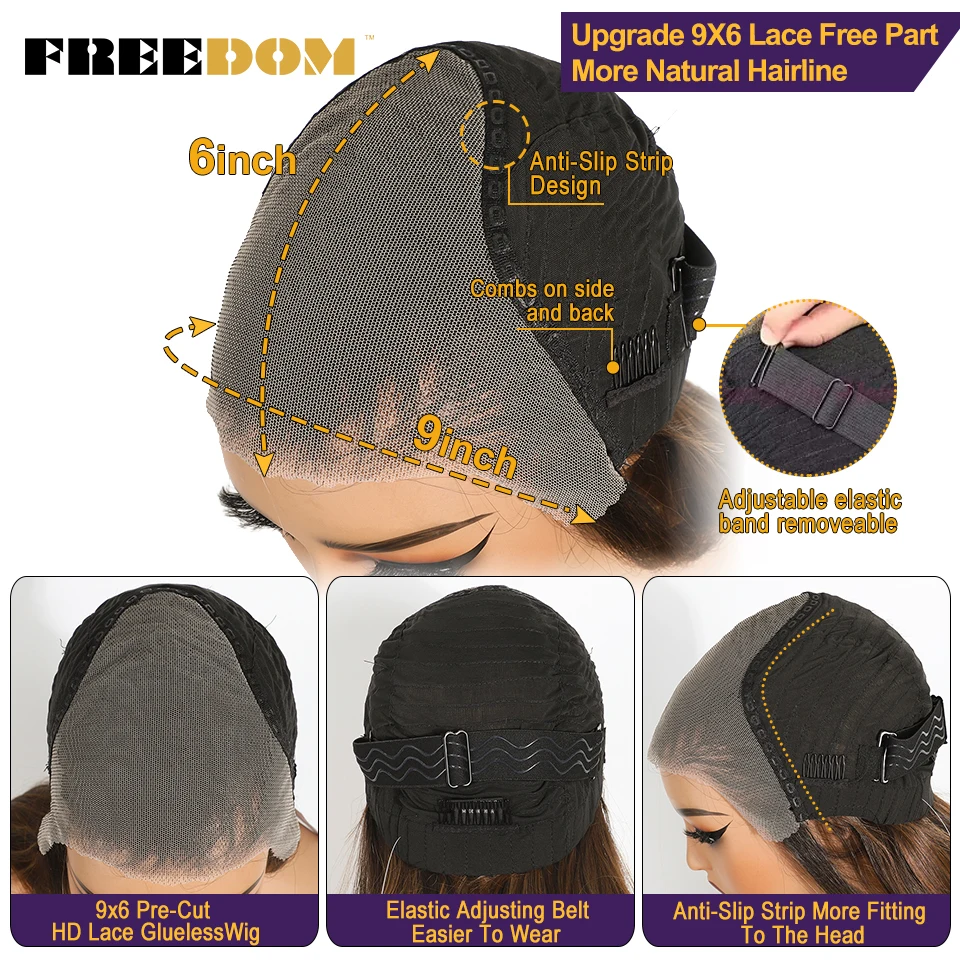 FREEDOM 9x6 قبل قطعها الاصطناعية الدانتيل الجبهة الباروكات للنساء مستقيم الطبقات شعر مستعار 24 "أومبير شقراء ارتداء والذهاب غلويليس الدانتيل الباروكات