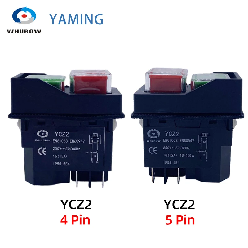 YCZ2 Electromagnetic Switch 4/5 Pin 110V/220V Momentary(Reset) On Off Red/green Push Button Emergency Stop Replace KJD17