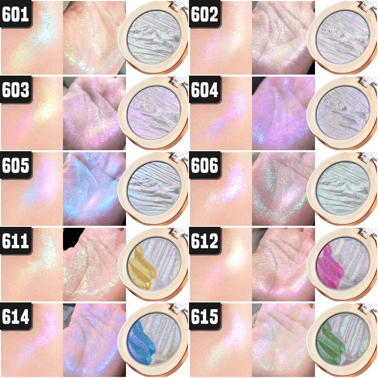 CHARMACY Duochrome Glitter Highlighter Powder 3D Contour Shiny Fairy Illuminate High Light Longlasting Easy to Wear Face Makeup