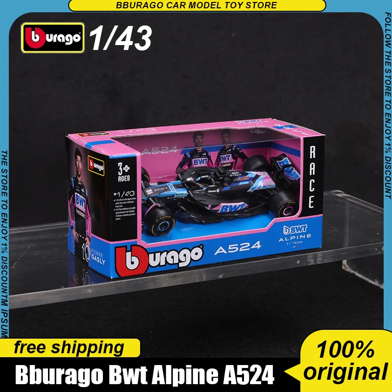 New 2024 Bburago 1:43 Bwt Alpine A524 Two Color Schemes Alloy Miniature Diecast Model #10 #31 2024 F1 Car Model Toys Kids Gift