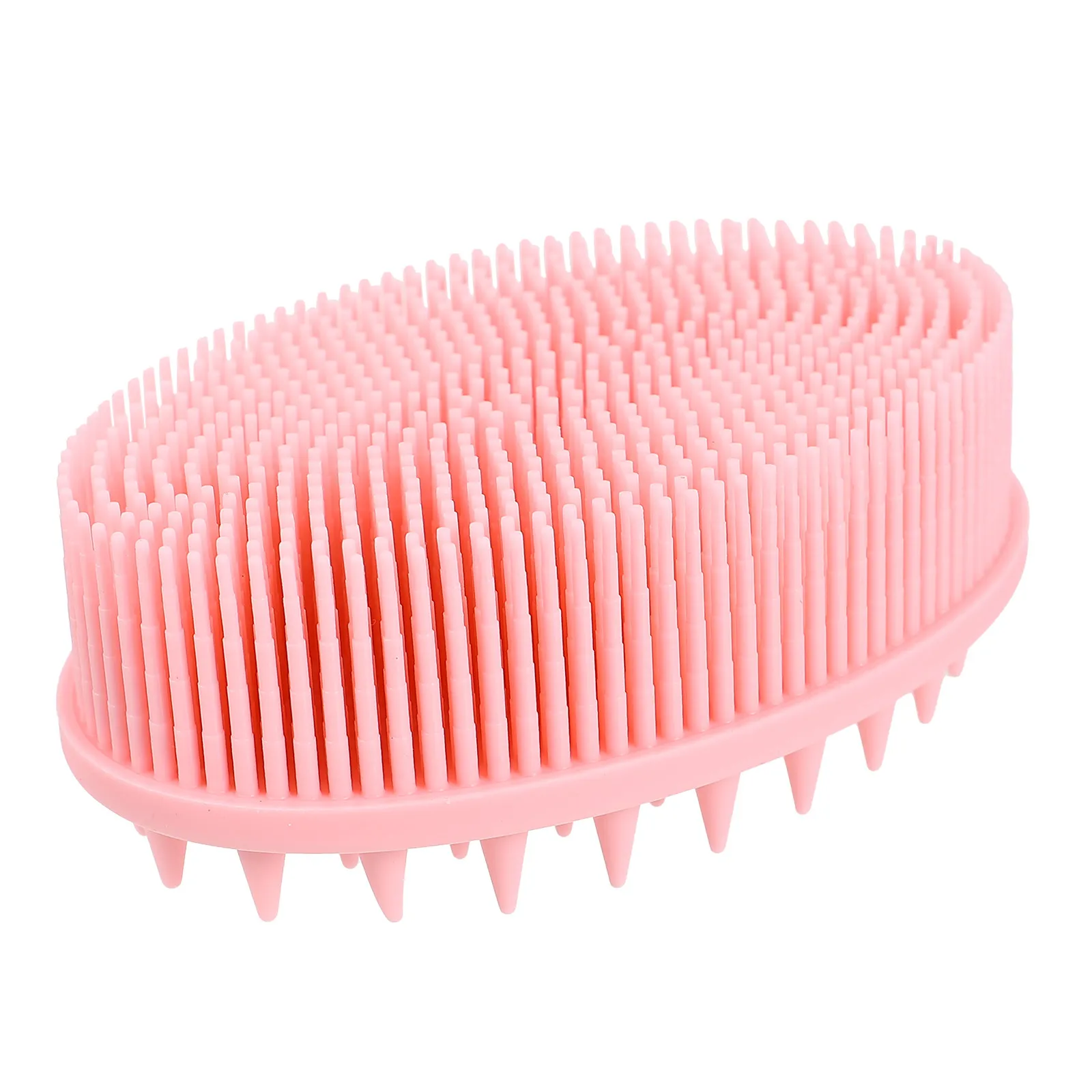 Silicone Dual-Purpose Shower Brush for Body Scrubbing Scalp Massaging and Hair Washing Gentle on Skin Pink