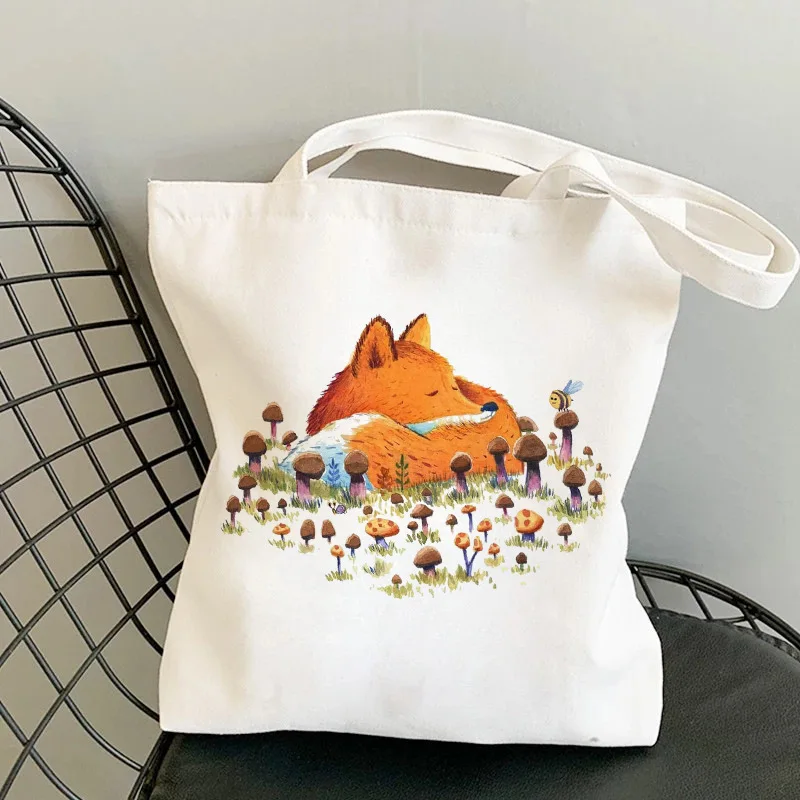 Cute Polar Bear Surrounded By Penguins Art Print Canvas Tote Bag Animal Lover Daily Shopping Handbag Reusable Shopping Bag