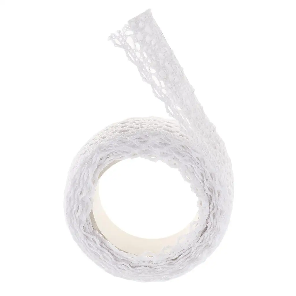 Ruban de masquage Washi en dentelle de tissu tricoté au crochet, rouleau d'autocollant, ruban auto-ruban, largeur de 15mm, blanc, violet, 2 mètres