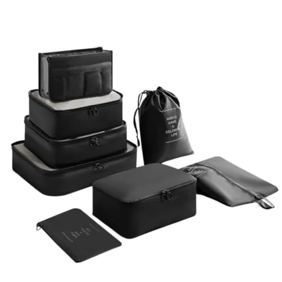 

Packing Cubes for Travel - 8 PCS Compression Packing Organizers Set Water-Resistant Luggage Organizers with Laundry Bag for Sui