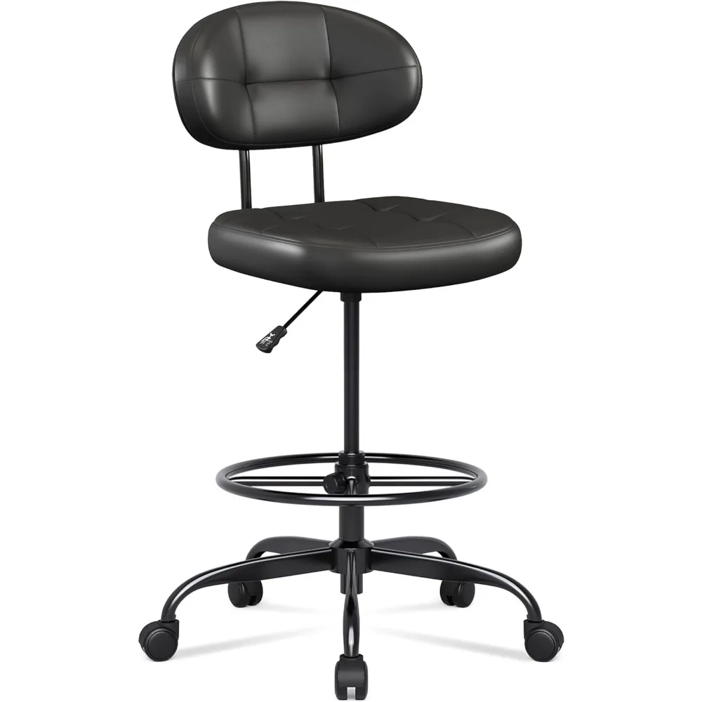 

Tall Office Chair with Footrest Ring for Standing Desk, Small Faux Leather Executive Offic