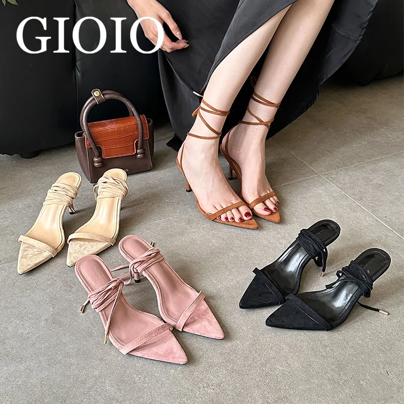 

GIOIO New Fashion Cross-tied Elegant Women Pumps Shoes Thin Heels Female Gladiator Sandals Open Toe Ladies High Heels Shoes