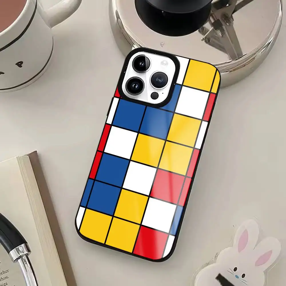 Custodia per telefono con motivo artistico astratto P-Piet M-Mondrian per iPhone17,16,15,14,13,12,11 Plus,Pro Max per ricarica wireless Magsafe