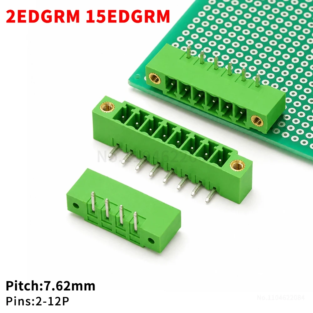 (10 Pcs) KF 2EDGRM 7.62mm Flanged Plug-in Terminal Block with Ears PCB Bent Pin Holder with Fixing JM 15EDGRM 7.62