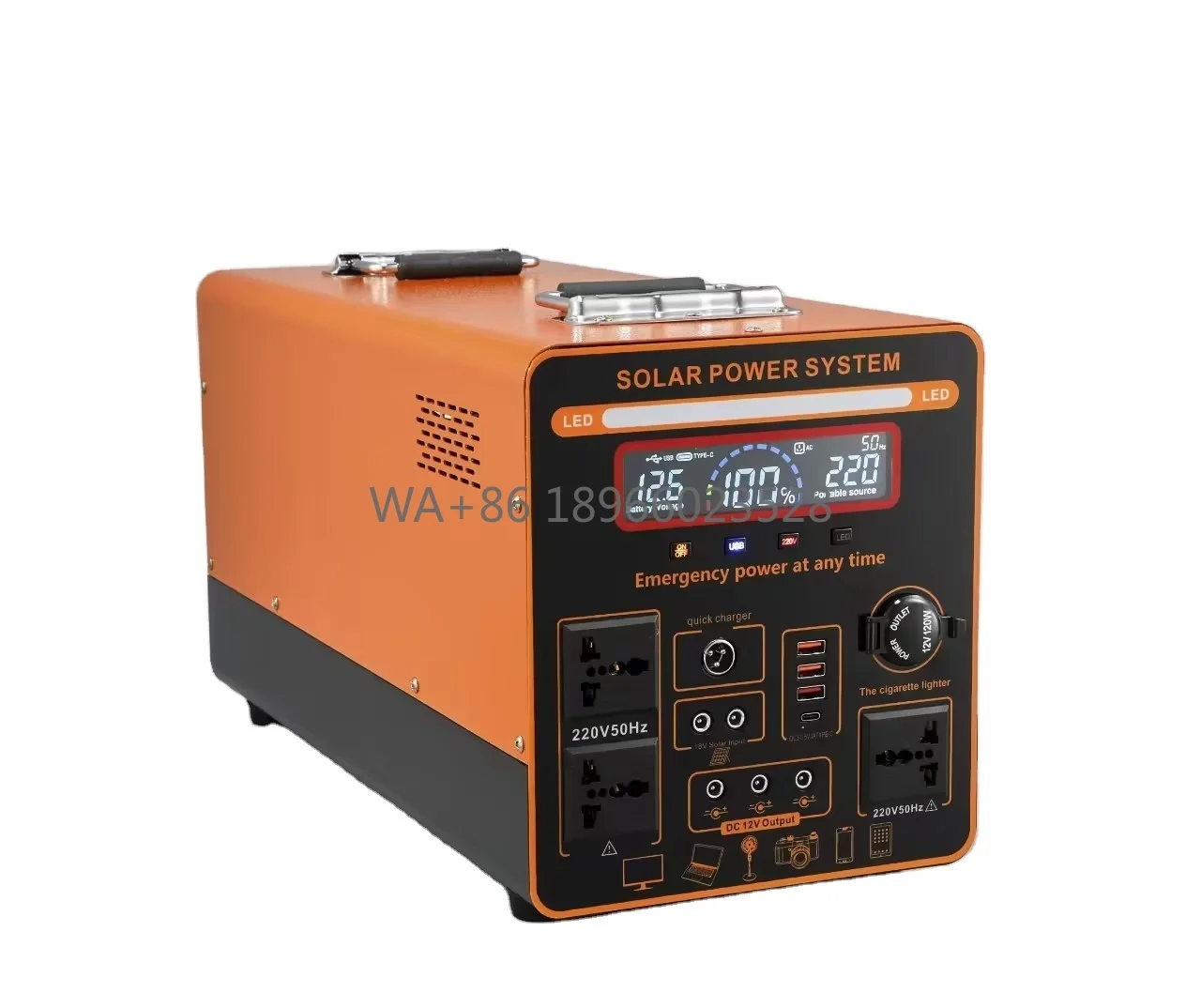 

Портативная электростанция 1500 Вт большой емкости с длительным сроком службы для улицы и дома, аварийный генератор энергии, литий-ионный, MPPT, 220 В