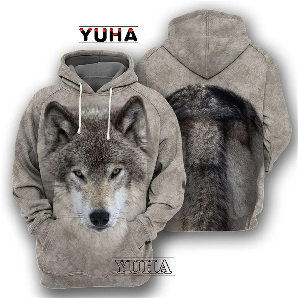 Sudaderas con capucha de animales para hombre, ropa con estampado 3D de Lobo/mapache/gato, parte delantera y trasera, Jersey informal, estilo