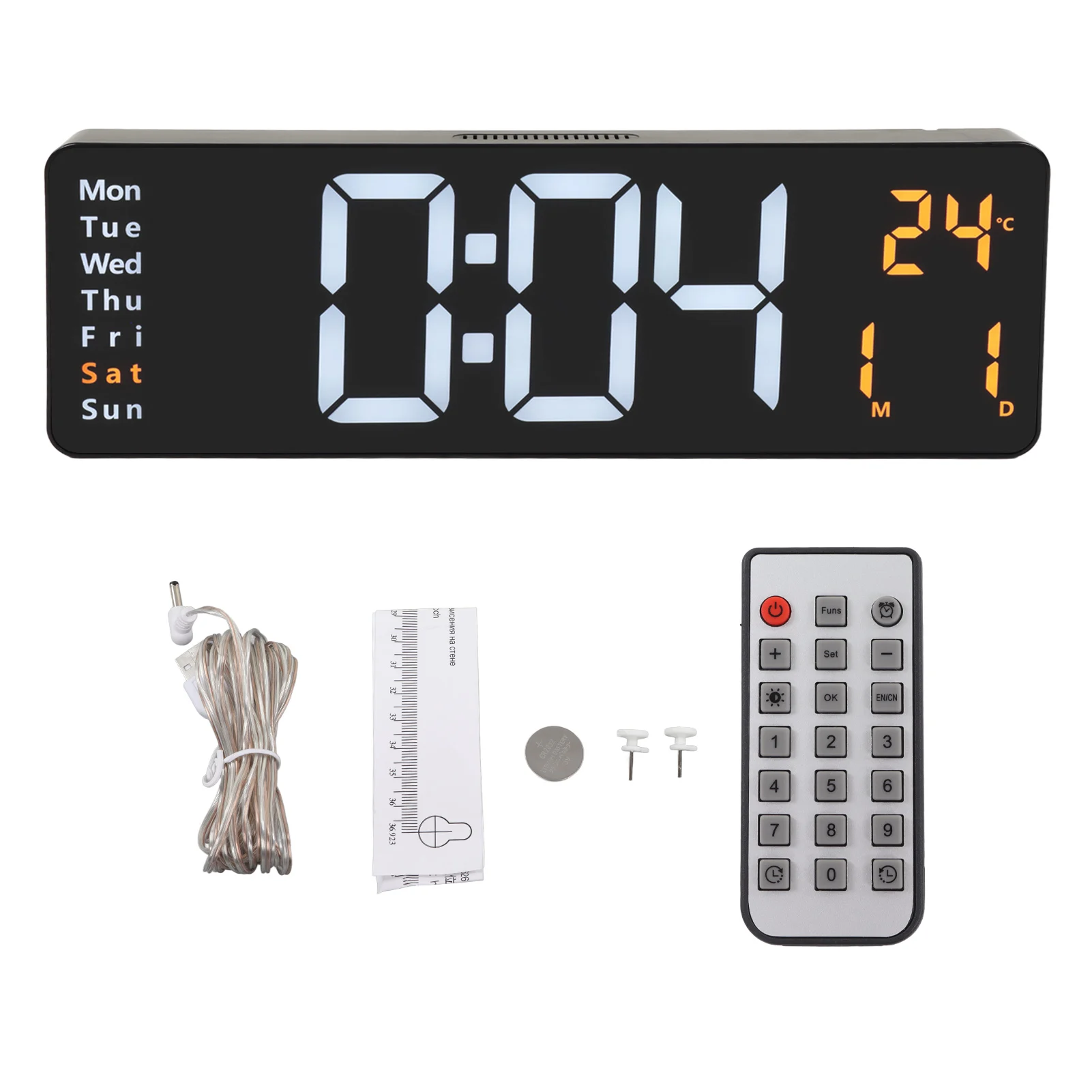 Digital Clock Auto Brightness Mode Large Screen Countdown Function Wall Mounted Clock Multifunction Remote Control for Bedroom
