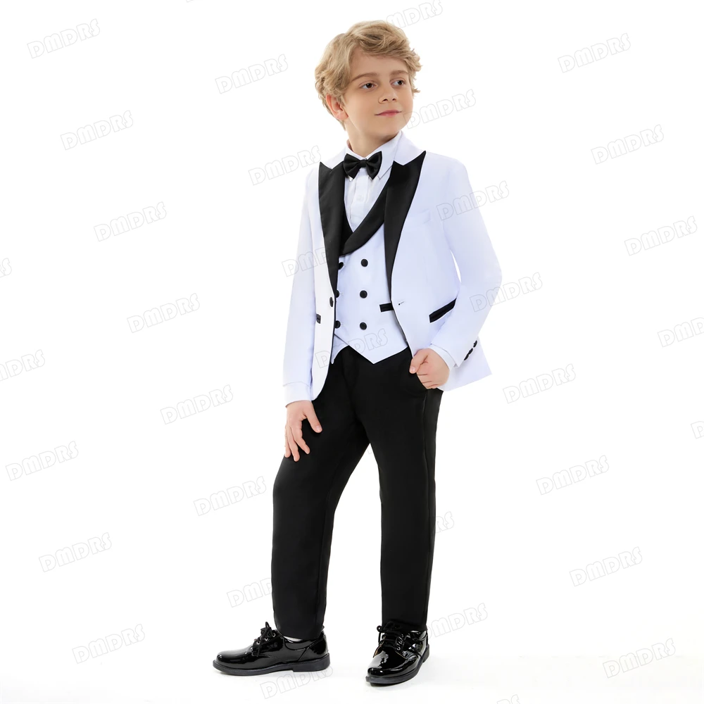 24H Ship 3pc White Formal Suit Set For Boys 3-14 Years One Button Fly Kids Tuxedo Set Wedding Ring Bearer Suits