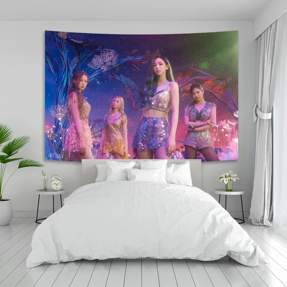 Kpop A-Aespa Korean Girl Group Tapestry Bar Cafe Art Indoor Hanging Painting Decoration