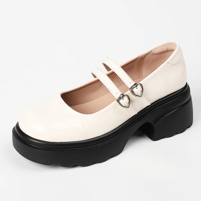 

Женские туфли Мэри Джейн на плоской подошве, однотонные, в британском стиле, с толстой подошвой, с пряжкой в форме сердца, весна-лето, новая юбка JK, одинарная Sh