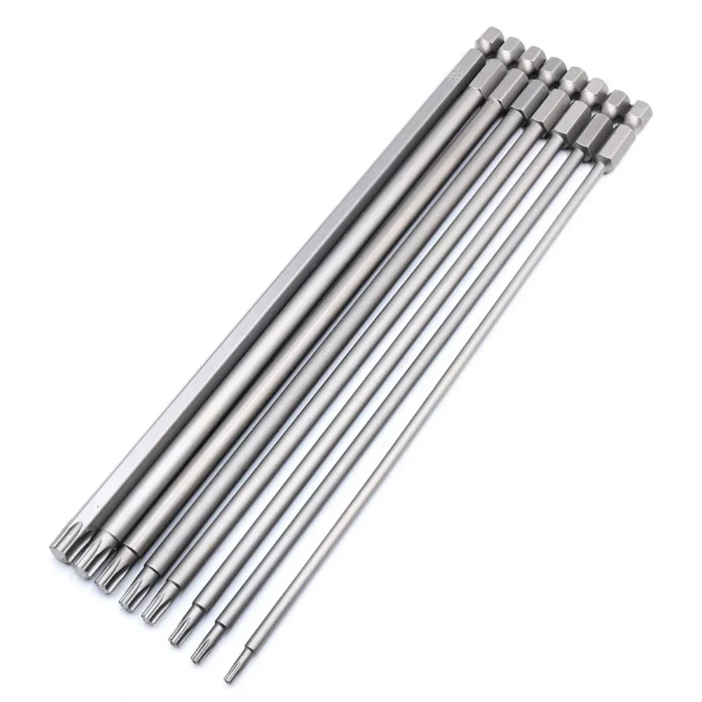 8Pcs 200mm Torx Head Screwdriver Bit Set Steel T8/T10/T15/T20/T25/T27/T30/T40 Long Drill Bits 1/4\