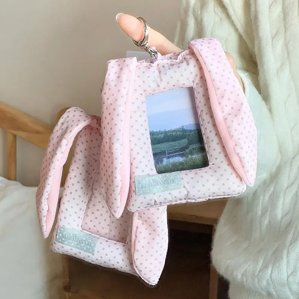 Kawaii Teufelshäschen-Ohren Kartenhalter Gepunkteter Hase Kpop Fotokarten-Etui Ausweishülle Campus-Essenskarten-Tasche Charm-Anhänger