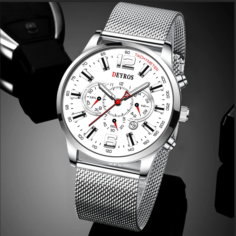 

Fashion Mens Watches Men Business Stainless Steel Mesh Belt Quartz Wrist Watch Man Casual Leather Watch