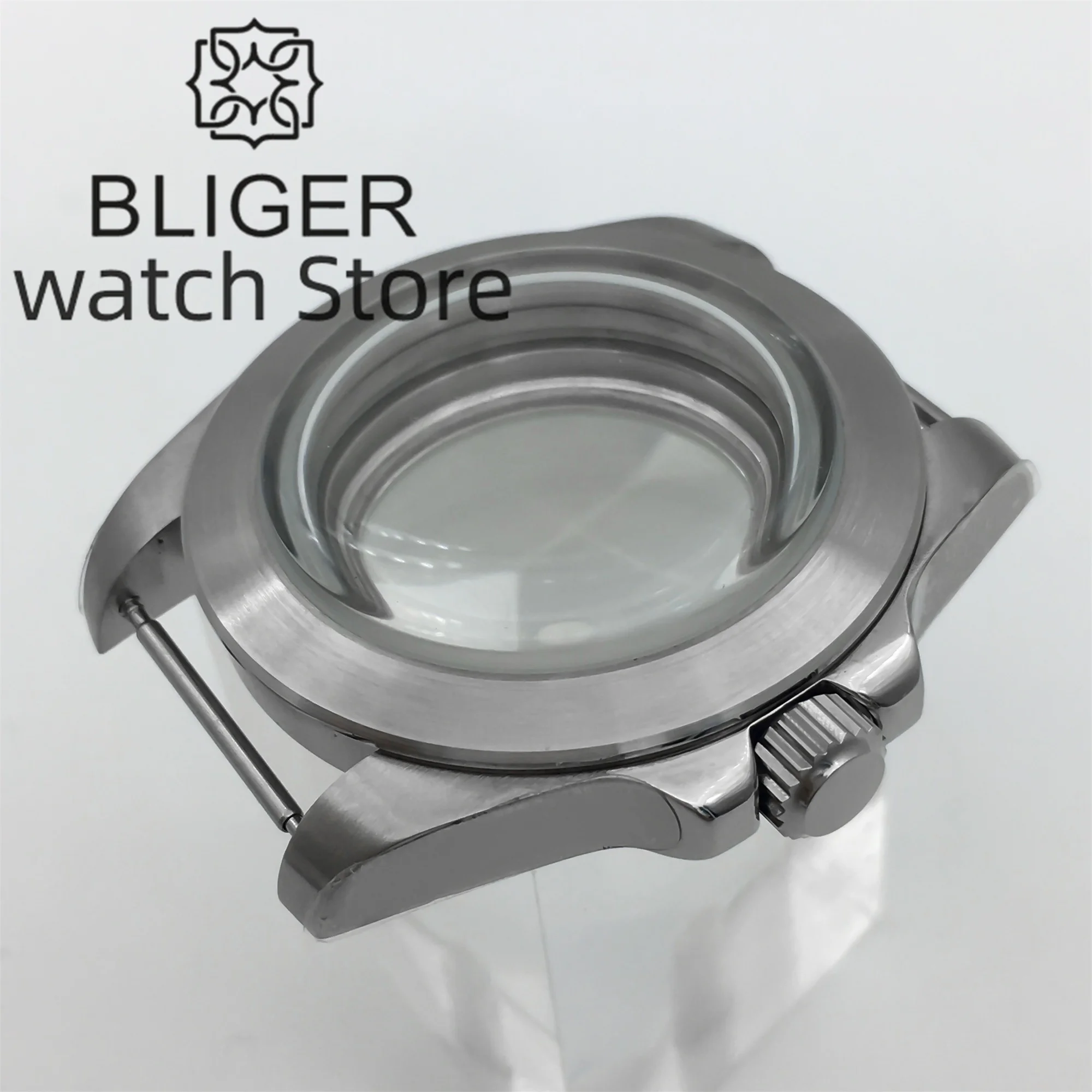 BLIGER 40 มม.สแตนเลสสตีลแปรงกรณี AR Blue Domed Glass แปรงคงที่ Slope BEZEL Fit NH34 NH35 36 ETA2824 PT5000 การเคลื่อนไหว