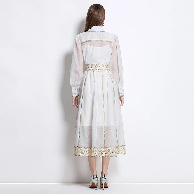 Elegant Slim Versatile Dress with Lace Lace Long Sleeved Shirt and Large Skirt Set French Women's Summer Banquet Attire 2025