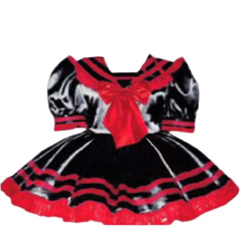 

Sissy Crossdresser Party Daily Unisex Dress Maid Fashion Black and Red Bow Neck Dress Lockable Unified Role Playing Dress Custom