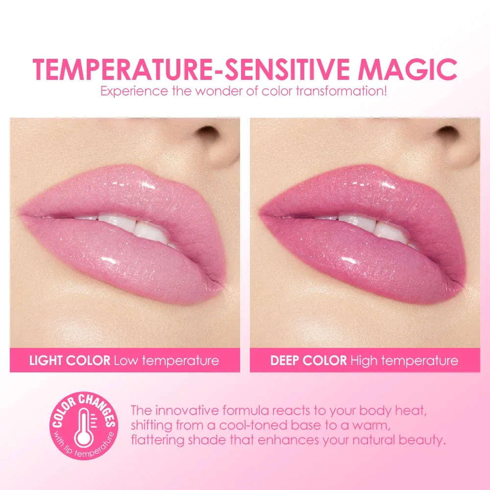 3 Pack Fluffy Doll Keychain Thermochromic Lip Gloss, fine shimmer, temp color change, non-sticky moisturizing glass lip finish