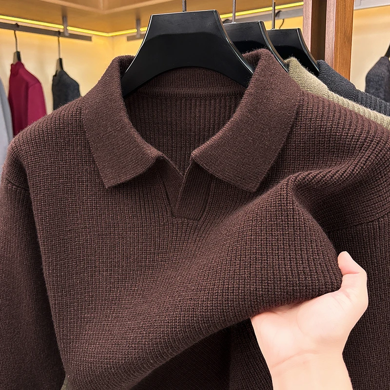 Autumn Winter Sweater Korean Casual Seagull Collar Solid Color Design High-End Brand Warm Simple Jacquard Men's Knitted Pullover