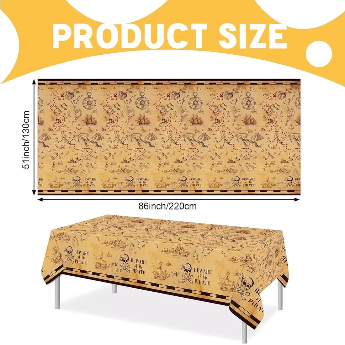 Treasure Map Design Rectangular Plastic Tablecloth for Pirate Treasure Theme Party Decorations Adventure Table Cover Supplies