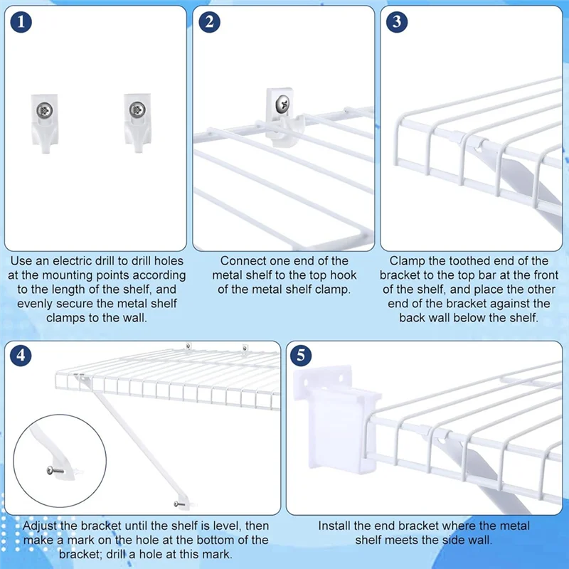 AB66-16 Pcs 12 Inch Wire Shelf Support Brackets Kit 4 Closet Support Brace 8 Down Wall Clips And 4 Wire Shelf End Brackets