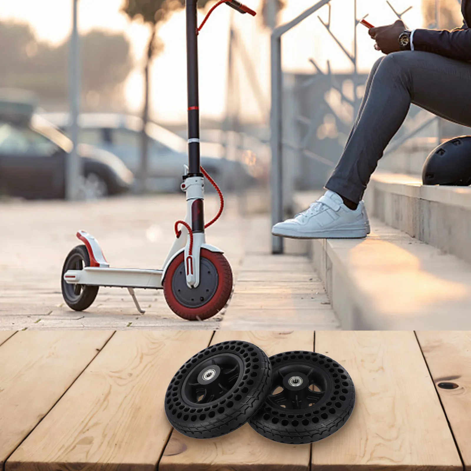 

Non-slip Wheel About 570g 7 Inch Solid Wheel Heavy Load Support Traction Tread Pattern User-friendly Setup Wheelchair Usage