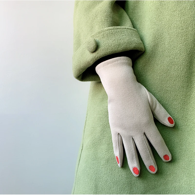 2024 جديد تطريز أنيق الأظافر أنيقة يندبروف قفازات شاشة لمس الشتاء المرأة قفازات الجلد المدبوغ كامل فنجر اليد الدافئة قفاز