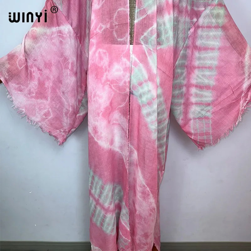 WINYI new Women Tie-dye print Elegant Casual dress African Cardigans Outerwear For Women Summer Sexy cotton feeling loose Kimono