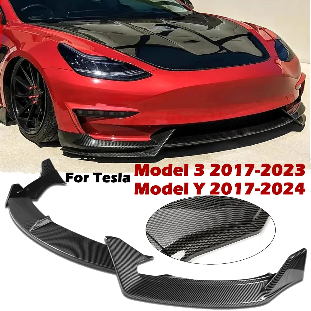 Frontstoßstange, vordere Lippe, vordere Schaufel-Set, kompatibel mit Tesla Model 3 2017–2023, Modell Y 2017–2024, Karosserie-Spoiler-Splitter-Set