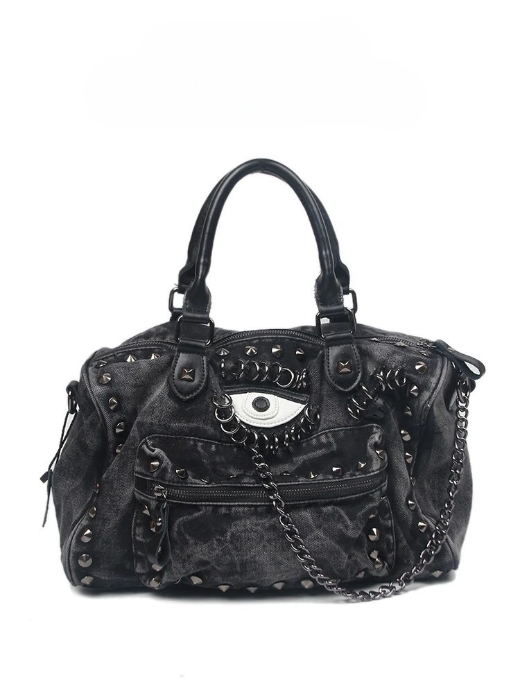 

2025 New Summer Black Punk American Spice Girl Cool Sa Wind Tug Sister Denim Bag