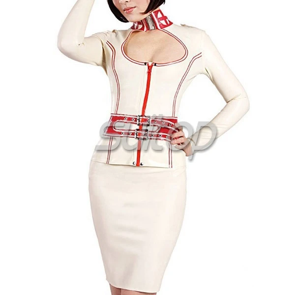 rubber long sleeves top with latex pencil skirt  for woman sexy nurse suit cosplay club uniforms