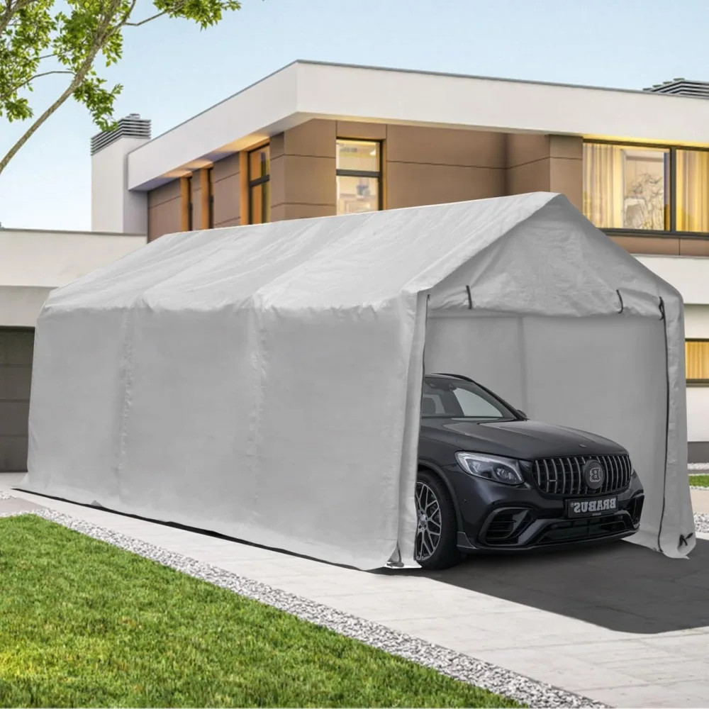 

17 x 10ft Heavy Duty Carport Canopy with Sidewalls Waterproof Garage Car Shelter Enclosed Storage Shed, White