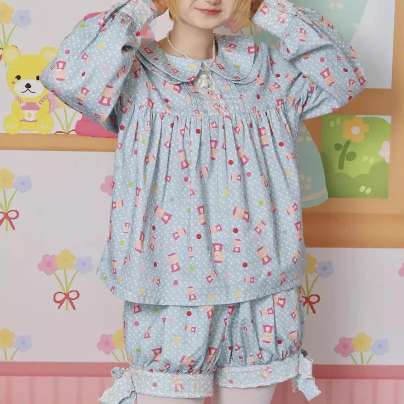 Japanese Women's Clothing Original Candy Printed Bow Lace Pumpkin Pants Summer Loose Thin Versatile Age-reducing Shorts Ladies