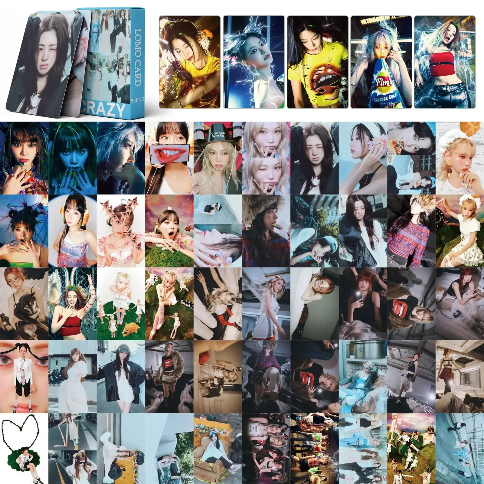 55Pcs/Set Kpop New Ablum CRAZY Lomo Card ‌SAKURA KIM CHAEWON HUH YUNJIN Postcards Photocard For Fans Collection Gifts