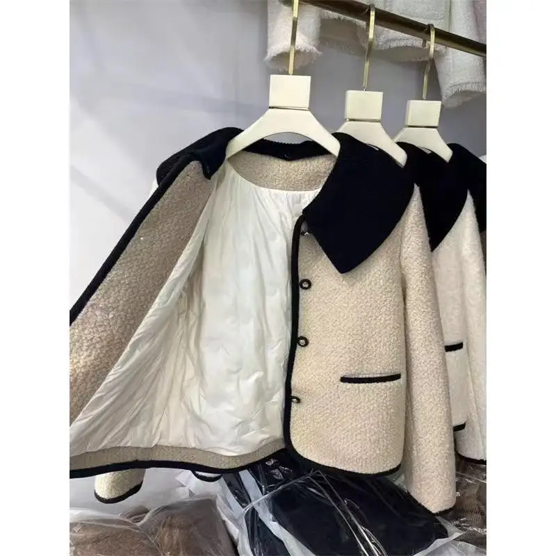 

French Color-block Doll Collar Jacket Outwear Women's 2025 Spring Autumn New Fashion Chic Loose Thickened Quilted Jacket Tops