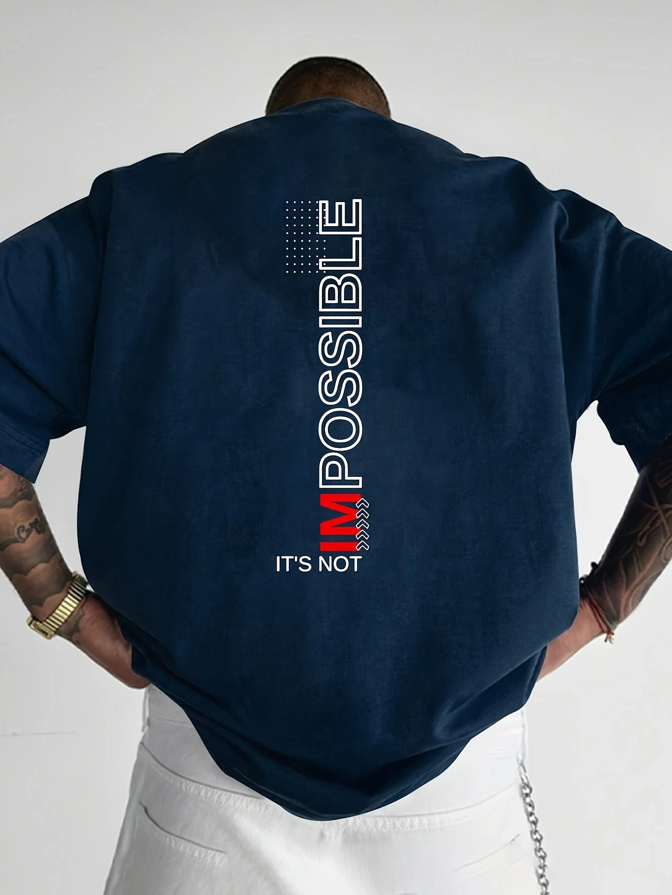 "IMPOSSIBLE" IT'S NOT Herren-T-Shirt mit motivierender Grafik, lässige Baumwolle, kurzärmelige Oberteile, Sommer-Streetwear – Detail 5