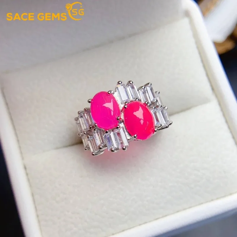 

SACE GEMS Fashion 925 Sterling Silver 6*8mm Natual Opal Luxury Rings for Women Created Wedding Engagement Party Fine Jewelry